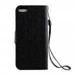 Wholesale iPhone 5 5S Crystal Flip Leather Wallet Case with Stand Strap (RibbonTie Black)